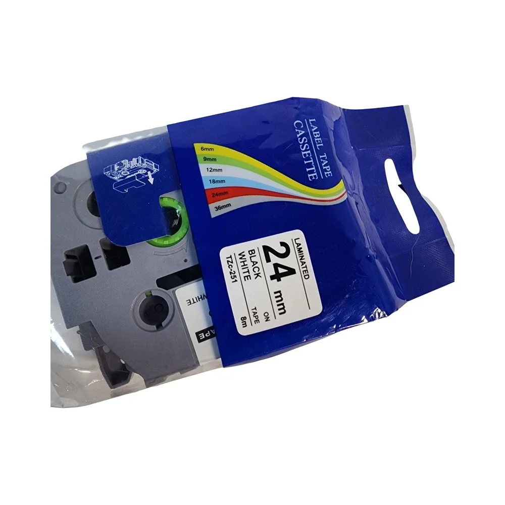 Laminated Label Tape Cassette 24mm‎ Black White TZc-251 8m for P-Touch 0.94 Inch